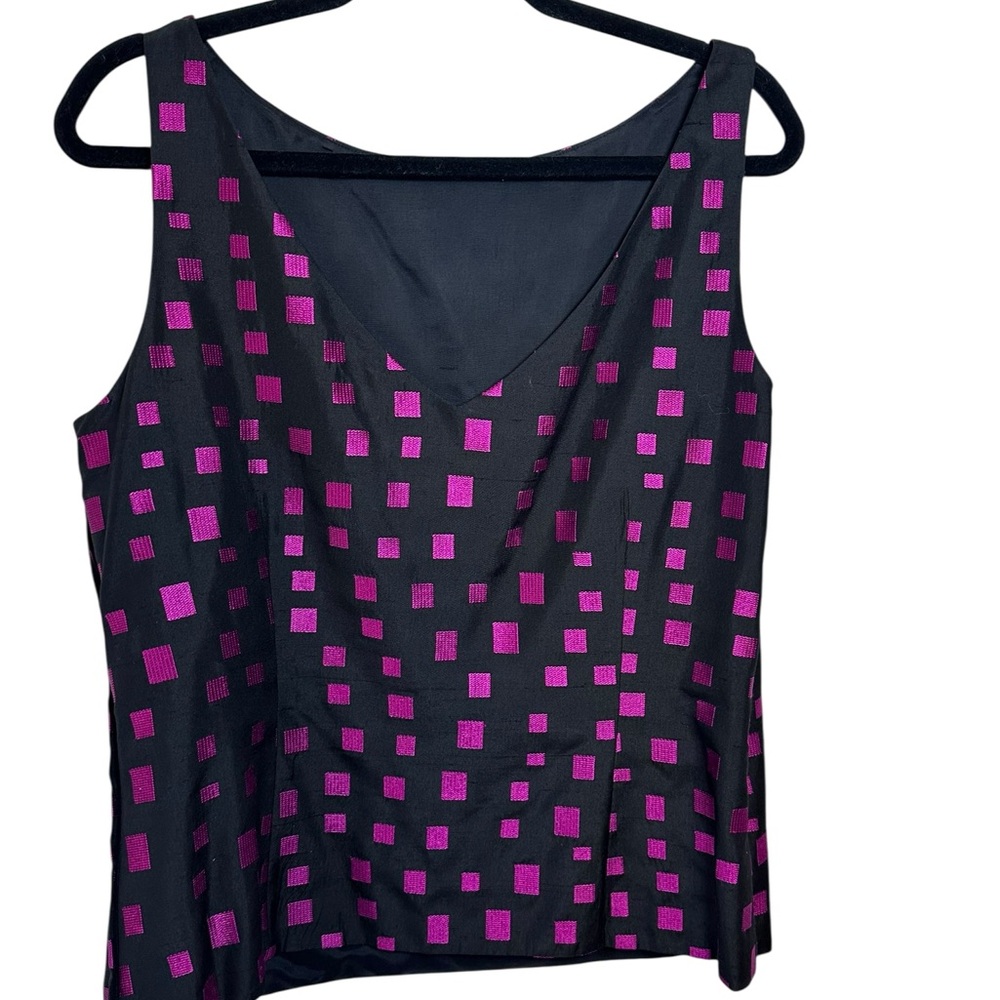 Dana Buchman Black with Purplish Squares Silk Sleeveless Formal Wedding Size 14 - Picture 3 of 5